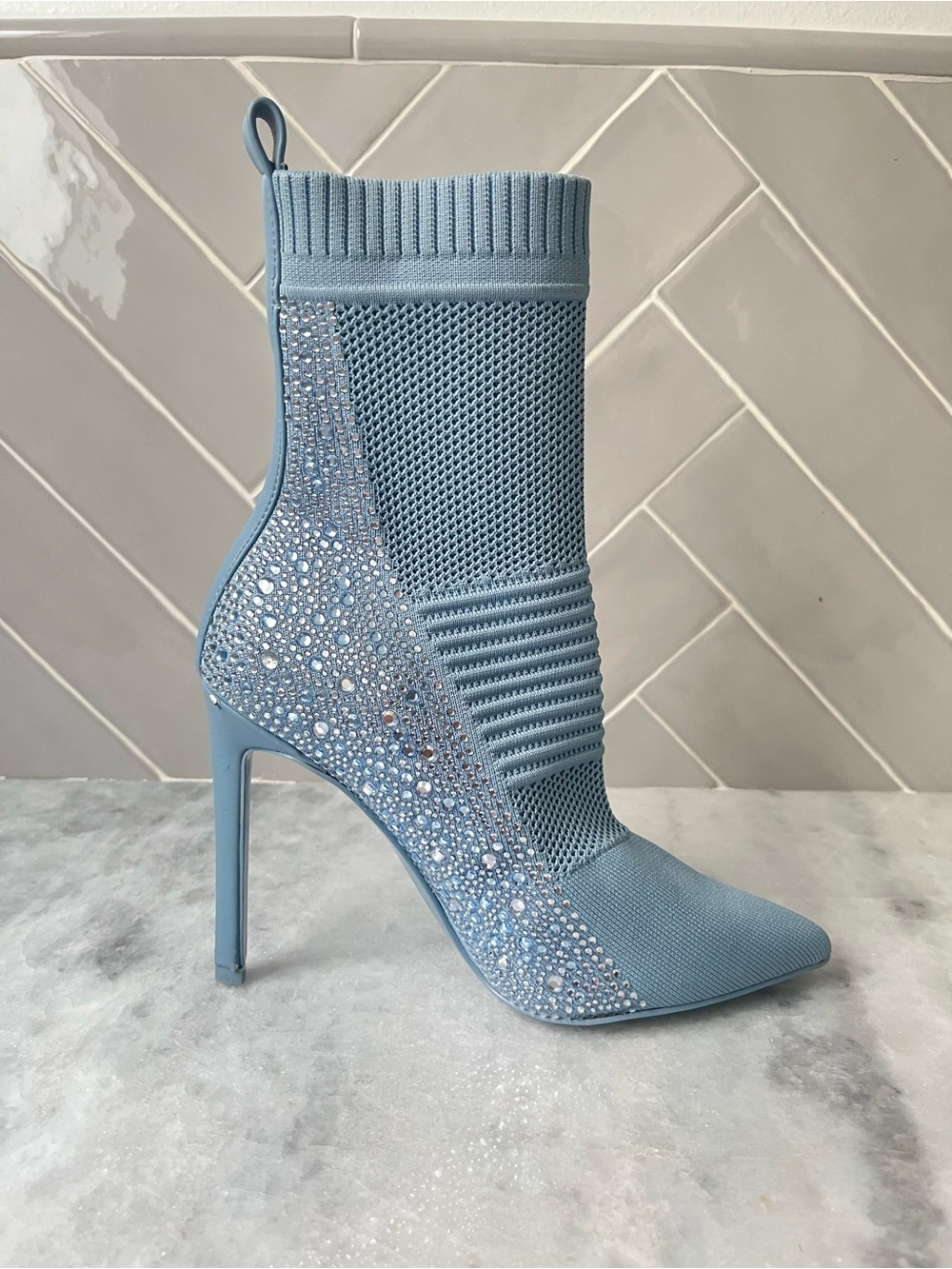 Steve Madden Sky Blue Crystal Sock Bootie - Women